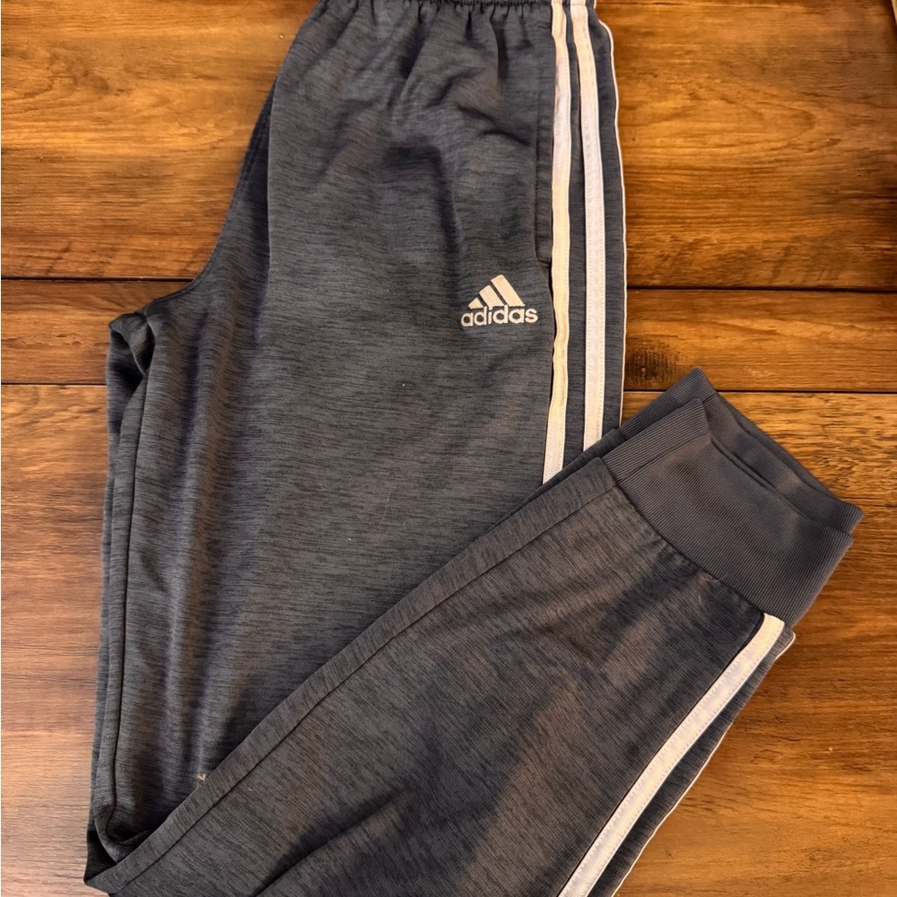 Adidas Kids Charcoal Joggers with White Stripes